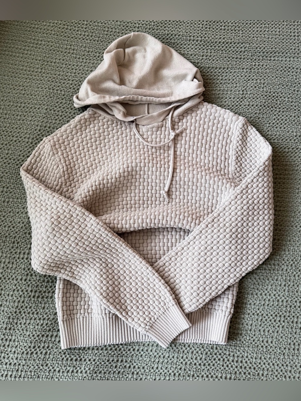 Textured Knit Hoodie Sweater - Cream
